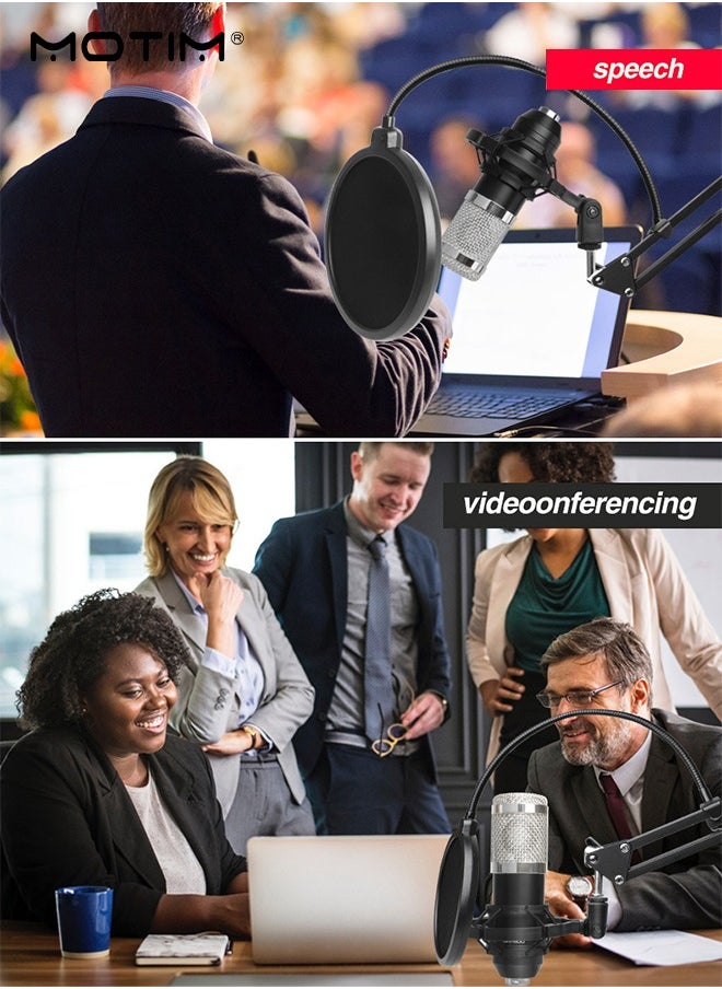 Motim - 11 Pcs BM800 Condenser Microphone+V8S Live Sound Card Set, Mobile Phone Computer Live Broadcast Tiktok Set, Podcast Mic Bundle with Cantilever Stand Adjustable Mic Suspension Arm - Image 1