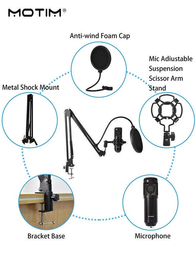 Motim - 11 Pcs BM800 Condenser Microphone+V8S Live Sound Card Set, Mobile Phone Computer Live Broadcast Tiktok Set, Podcast Mic Bundle with Cantilever Stand Adjustable Mic Suspension Arm - Image 1