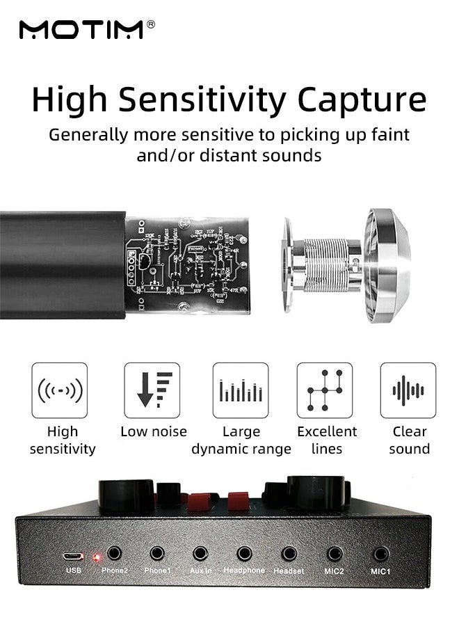 Motim - 11 Pcs BM800 Condenser Microphone+V8S Live Sound Card Set, Mobile Phone Computer Live Broadcast Tiktok Set, Podcast Mic Bundle with Cantilever Stand Adjustable Mic Suspension Arm - Image 1