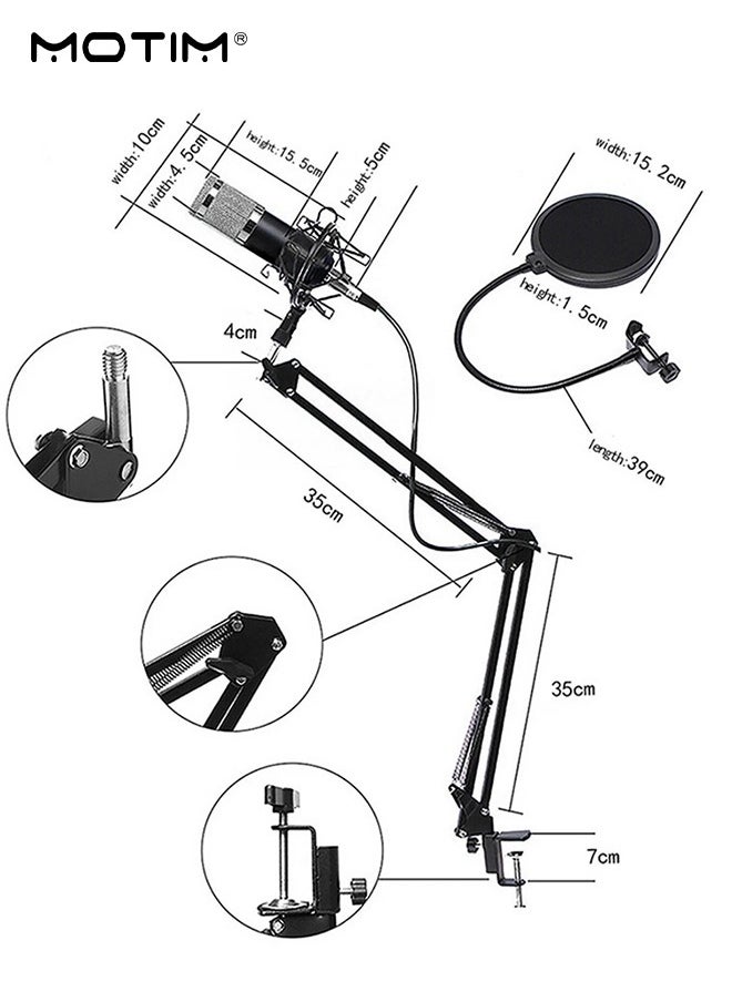 Motim - 11 Pcs BM800 Condenser Microphone+V8S Live Sound Card Set, Mobile Phone Computer Live Broadcast Tiktok Set, Podcast Mic Bundle with Cantilever Stand Adjustable Mic Suspension Arm - Image 1