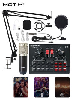 11 Pcs BM800 Condenser Microphone+V8S Live Sound Card Set, Mobile Phone Computer Live Broadcast Tiktok Set, Podcast Mic Bundle with Cantilever Stand Adjustable Mic Suspension Arm
