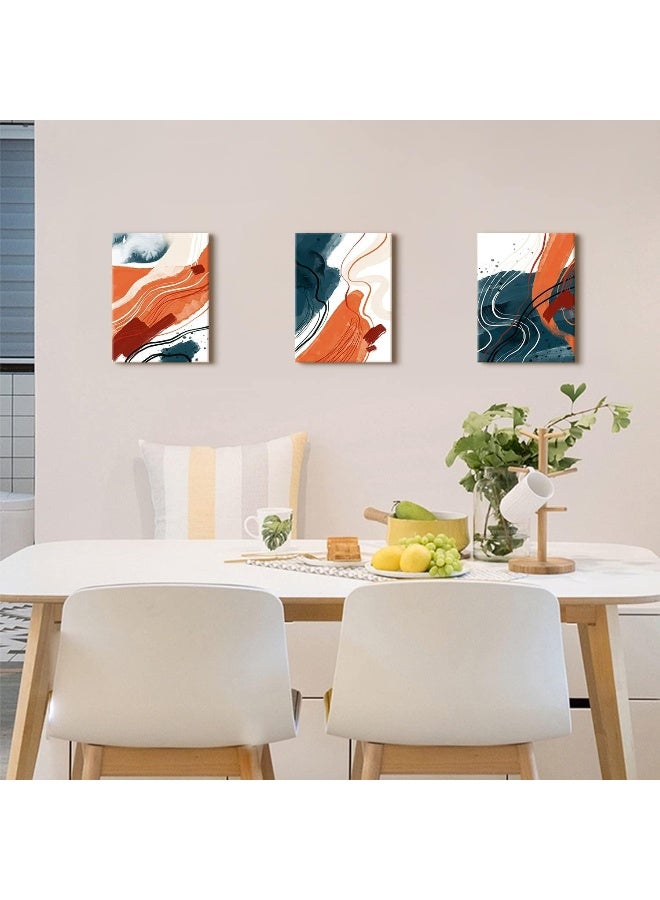AREBOLO Abstract Wall Art 3 Piece Orange Navy Blue Pictures Wall Decor Abstract Neutral Canvas Prints for Living Room Bathroom Watercolor Blush Posters Boho Artwork Framed Home Decorations (30x40 cm) - Image 3