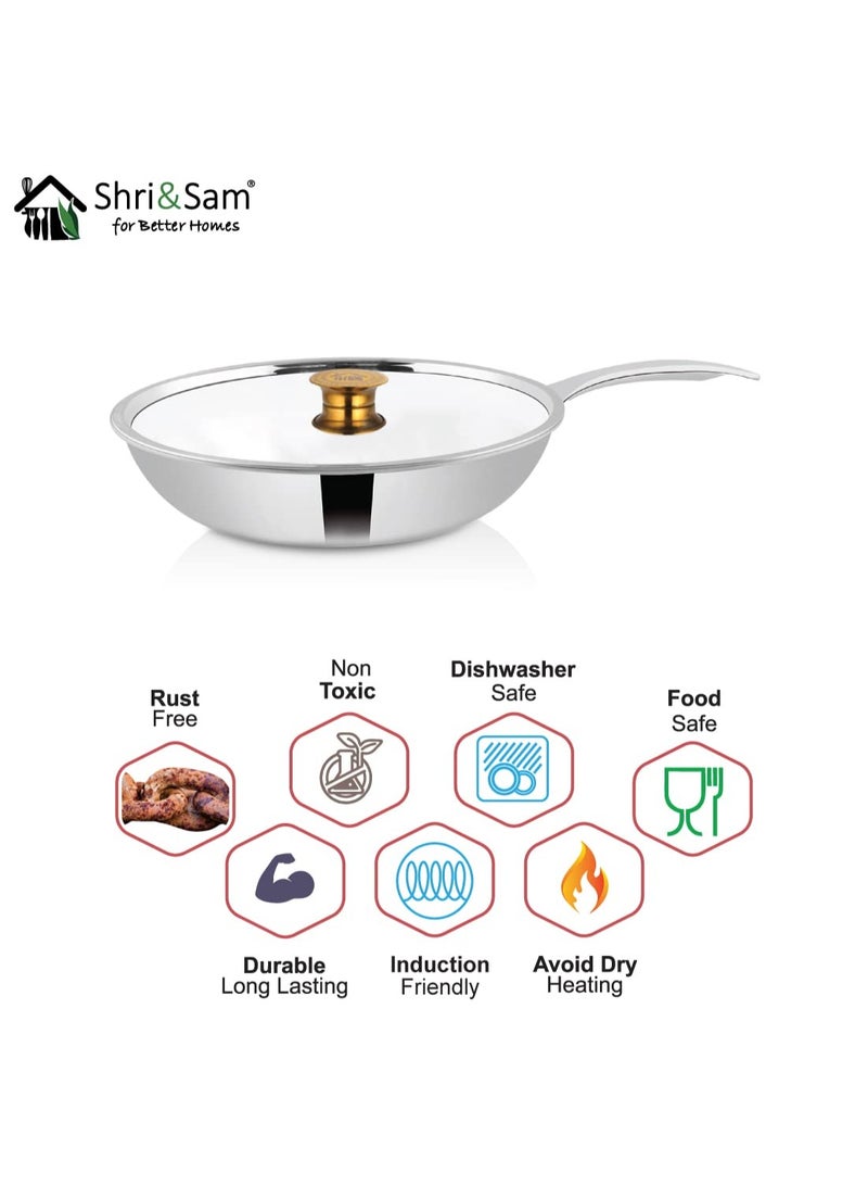 Shri & Sam Frypan with Stainless Steel Lid, Triplica,22 cm - Image 2