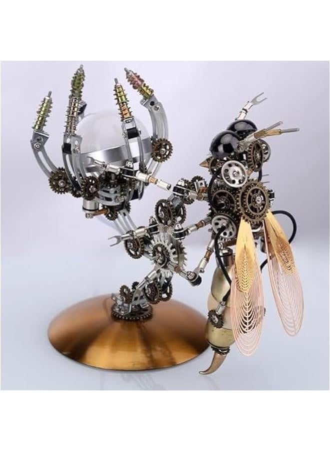 3D Metal Puzzle Wasp with Lamp for Adults, Assembly 3D Metal Model with Tool Kit to Build, 3D Metal Puzzle Model Building Kit Gifts, Home Decor Table Ornaments(Warm light) - Image 2