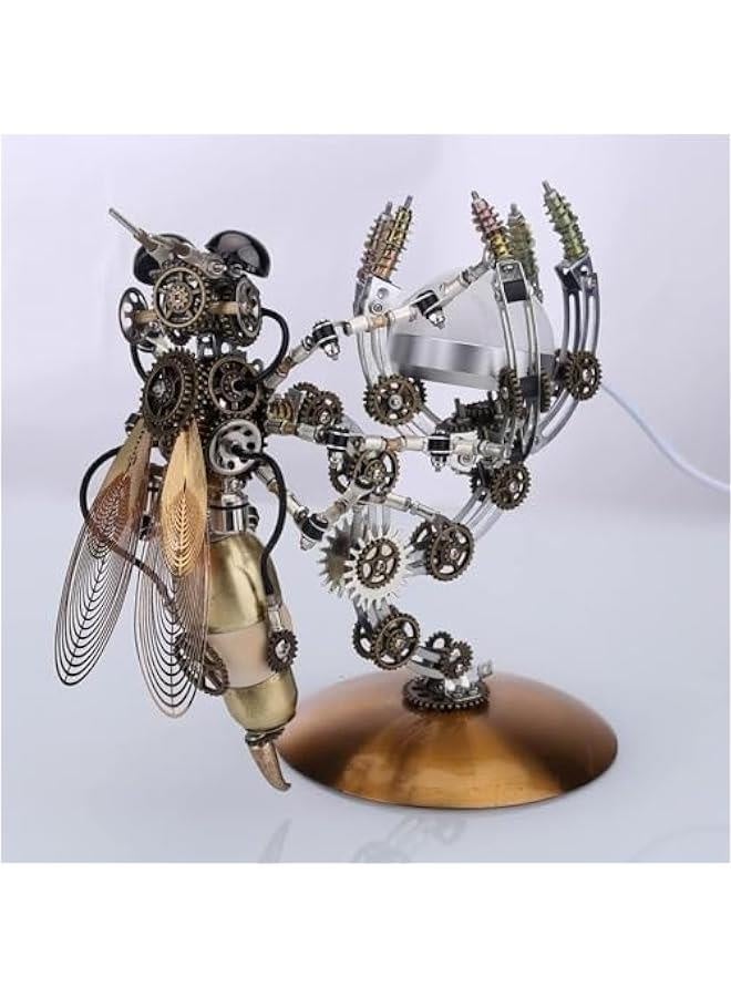 3D Metal Puzzle Wasp with Lamp for Adults, Assembly 3D Metal Model with Tool Kit to Build, 3D Metal Puzzle Model Building Kit Gifts, Home Decor Table Ornaments(Warm light) - Image 3