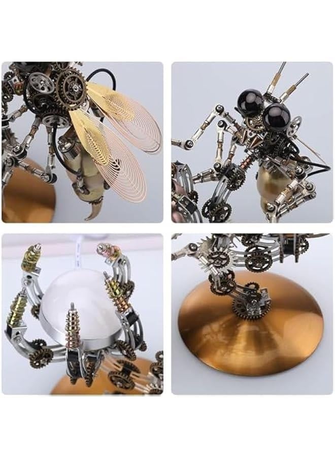 3D Metal Puzzle Wasp with Lamp for Adults, Assembly 3D Metal Model with Tool Kit to Build, 3D Metal Puzzle Model Building Kit Gifts, Home Decor Table Ornaments(Warm light) - Image 5