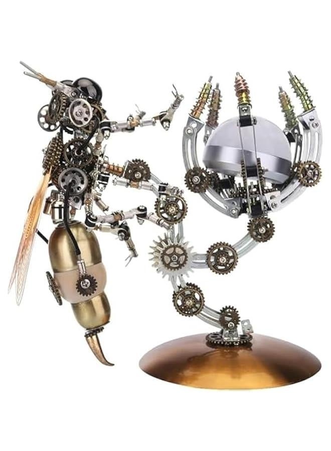 3D Metal Puzzle Wasp with Lamp for Adults, Assembly 3D Metal Model with Tool Kit to Build, 3D Metal Puzzle Model Building Kit Gifts, Home Decor Table Ornaments(Warm light) - Image 1