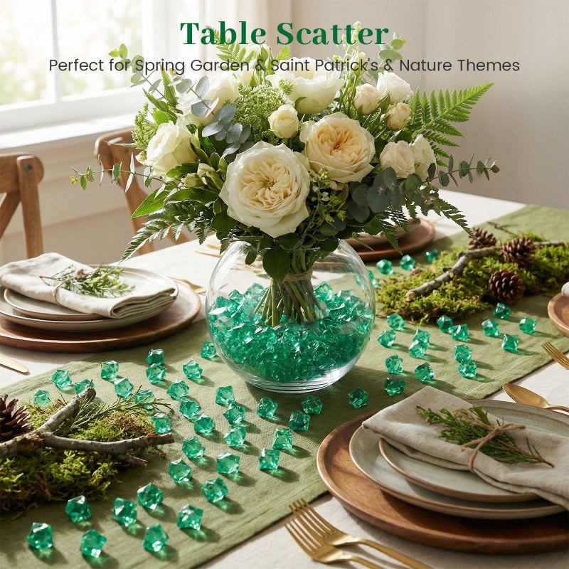 DomeStar 150PCS Fake Ice, Vase Fillers Green Acrylic Fake Diamonds Plastic Gems for Fish Tank Table Scatter Decoration - Image 5