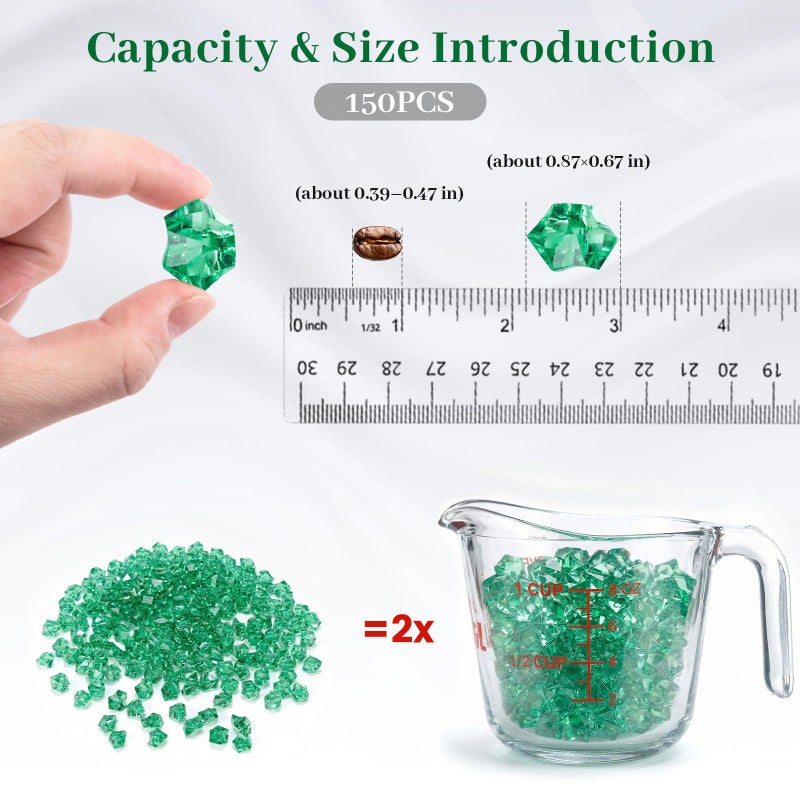 DomeStar 150PCS Fake Ice, Vase Fillers Green Acrylic Fake Diamonds Plastic Gems for Fish Tank Table Scatter Decoration - Image 2