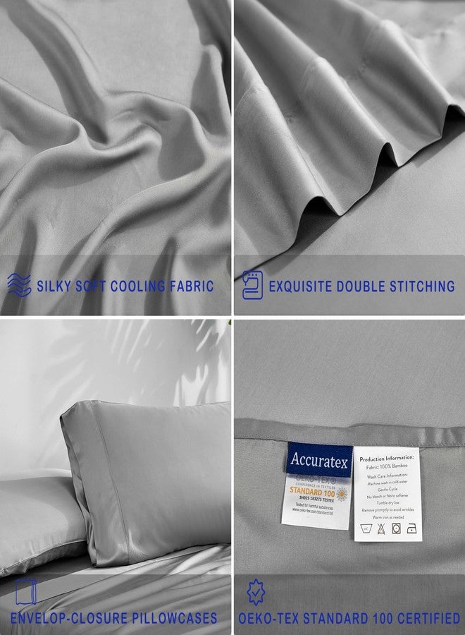 ACCURATEX ملاءات تبريد أكيوراتكس مقاس كينج - مصنوعة من الفسكوز المستخلص من الخيزران، طقم ملاءات فاخر بارد وناعم كالحرير لسرير مقاس كينج، ملاءات فائقة النعومة وجيدة التهوية بجيب يصل عمقه إلى 16 بوصة، رمادي - Image 4