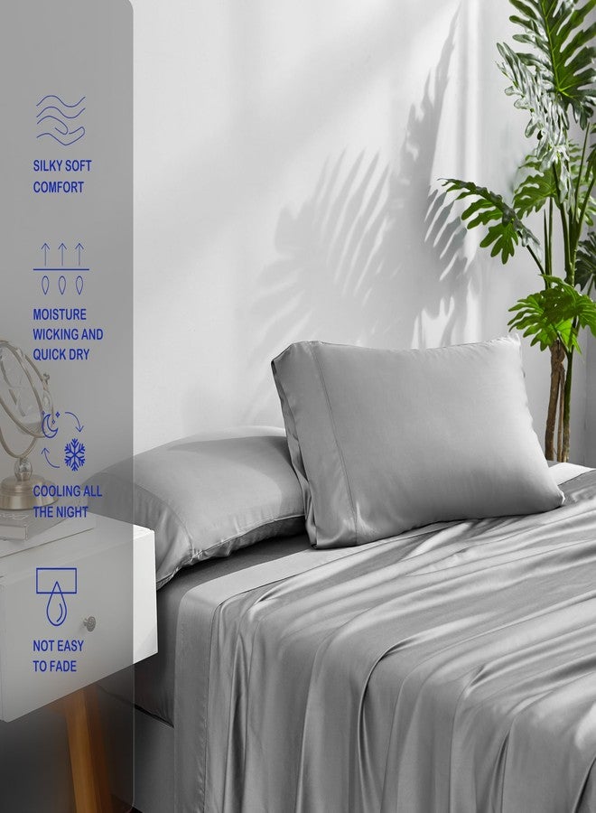 ACCURATEX ملاءات تبريد أكيوراتكس مقاس كينج - مصنوعة من الفسكوز المستخلص من الخيزران، طقم ملاءات فاخر بارد وناعم كالحرير لسرير مقاس كينج، ملاءات فائقة النعومة وجيدة التهوية بجيب يصل عمقه إلى 16 بوصة، رمادي - Image 3