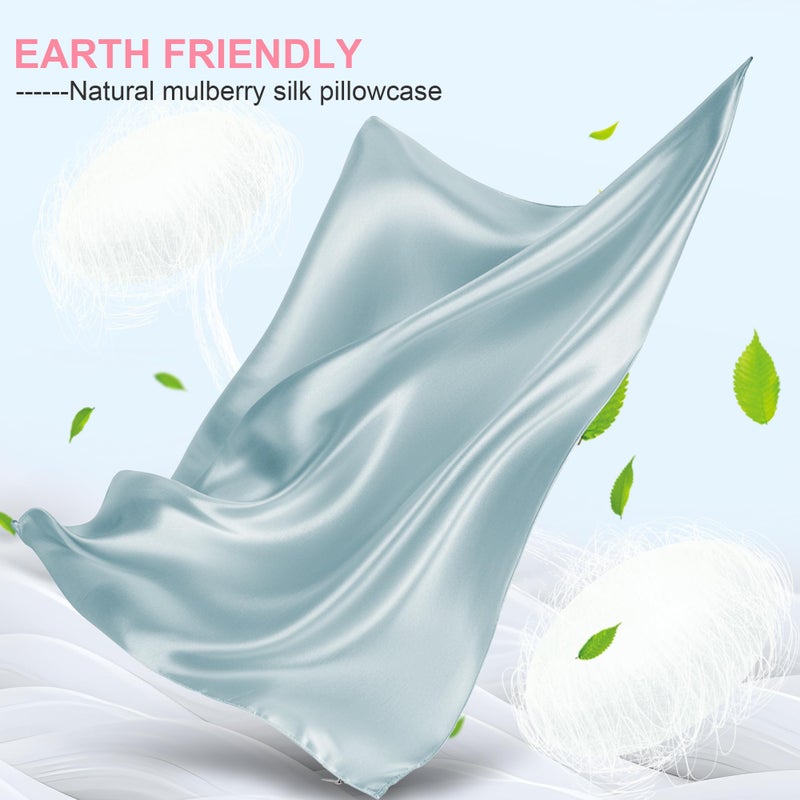 LYSHIN Mulberry Silk Pillow Cases Standard Size with Hidden Zipper, Ultra Smooth and Soft Breathable Cooling Silk Satin Pillowcase for Hair and Skin, Gifts for Women Men (Haze Blue, 20x26 Inches, 1 Pack) - Image 2