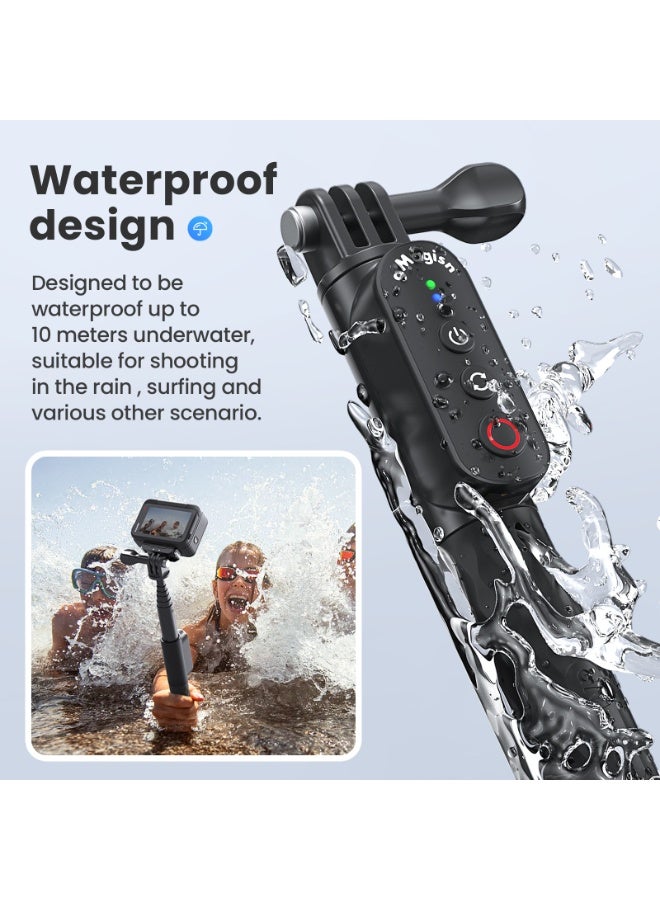 aMagisn عصا سيلفي مزودة بجهاز تحكم بلوتوث متوافقة مع Insta360 و GoPro والهواتف – مقاومة للماء حتى 10 متر، بطارية 96 ساعة، شحن مغناطيسي، تحكم iOS و Android(برغي 1/4) - Image 3