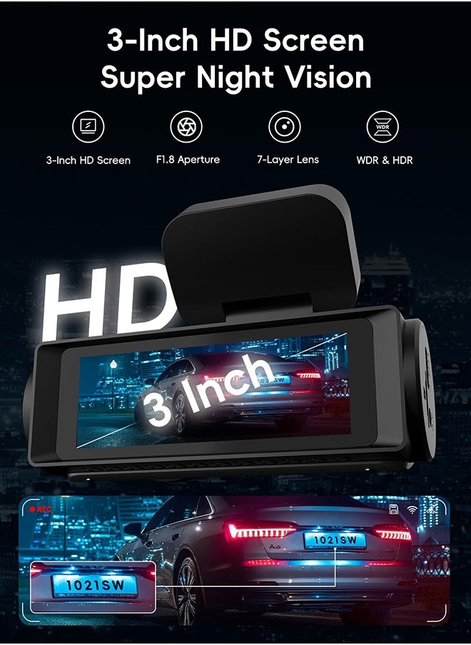 Digisand - Dash Cam 4k Front,Built-In Wifi Dash Camera For Cars,GPS,Dashcam With App,170°Wide Angle,Night Vision,Wdr,G-Sensor,Free 128g SD Cardداش كام - Image 1