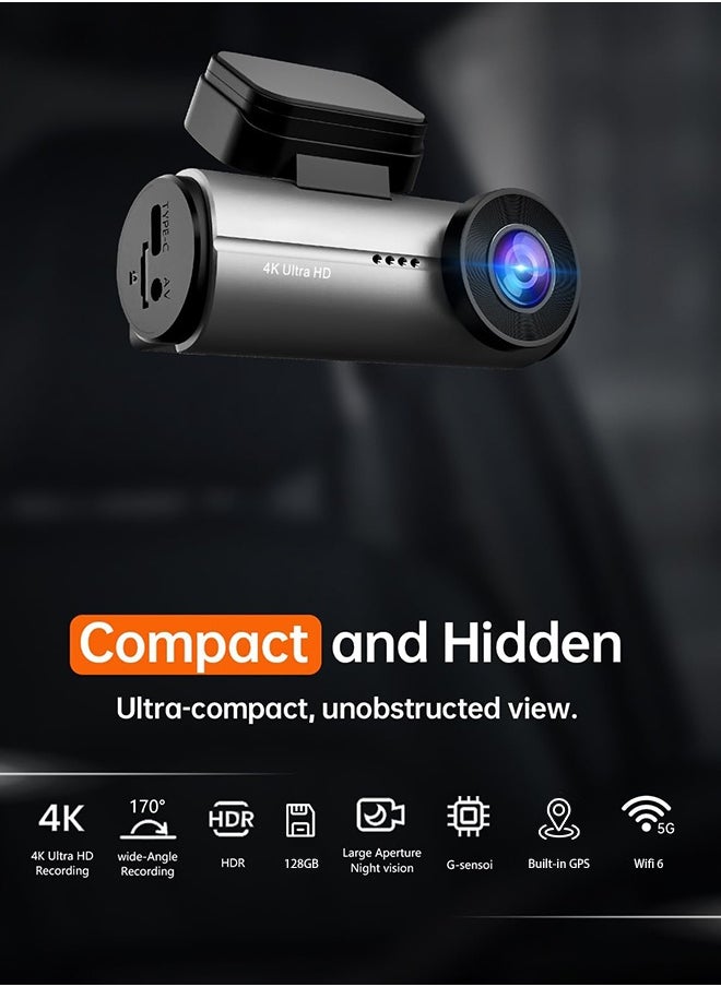Digisand - Dash Cam 4k Front,Built-In Wifi Dash Camera For Cars,GPS,Dashcam With App,170°Wide Angle,Night Vision,Wdr,G-Sensor,Free 128g SD Cardداش كام - Image 1