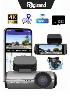Dash Cam 4k Front,Built-In Wifi Dash Camera For Cars,GPS,Dashcam With App,170°Wide Angle,Night Vision,Wdr,G-Sensor,Free 128g SD Cardداش كام
