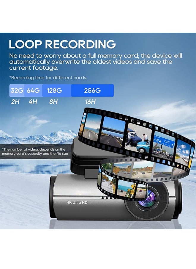 Digisand - Dash Cam 4k Front,Built-In Wifi Dash Camera For Cars,GPS,Dashcam With App,170°Wide Angle,Night Vision,Wdr,G-Sensor,Free 128g SD Cardداش كام - Image 1