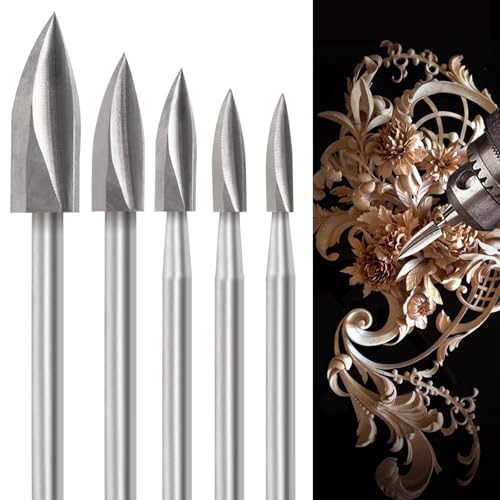 shengbenhao Wood Carving Tools for Rotary Tool, 5 PCS HSS Woodworking Tools Engraving Drill Bit Set Wood Crafts Grinding Tool Universal 1/8” Shank for DIY Carving Drilling Micro Sculpture - Image 1