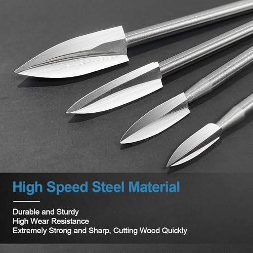shengbenhao Wood Carving Tools for Rotary Tool, 5 PCS HSS Woodworking Tools Engraving Drill Bit Set Wood Crafts Grinding Tool Universal 1/8” Shank for DIY Carving Drilling Micro Sculpture - Image 4