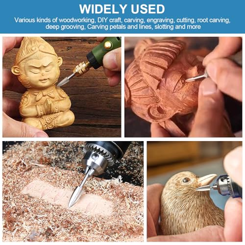 shengbenhao Wood Carving Tools for Rotary Tool, 5 PCS HSS Woodworking Tools Engraving Drill Bit Set Wood Crafts Grinding Tool Universal 1/8” Shank for DIY Carving Drilling Micro Sculpture - Image 3