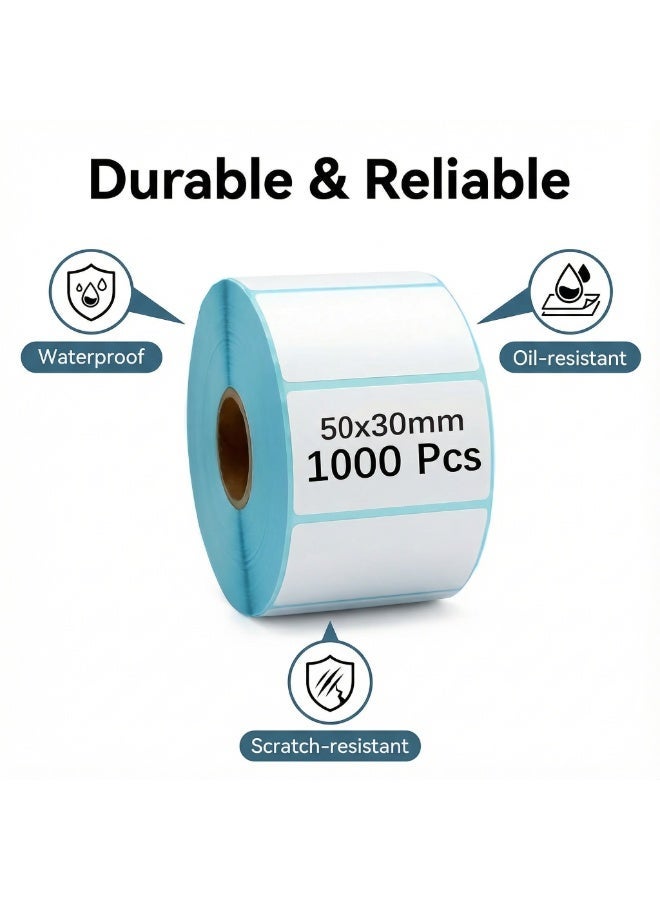 ورق تسمية حراري ذاتي الالتصاق ، ملصقات حرارية مباشرة قابلة للطباعة ملصقات ذاتية ملصقات ، 2 × 1.18 بوصة 1000 تسميات/لفة ورقة باركود الشحن البريدي البريدي فارغة ، 50 مم × 30 مم - Image 2
