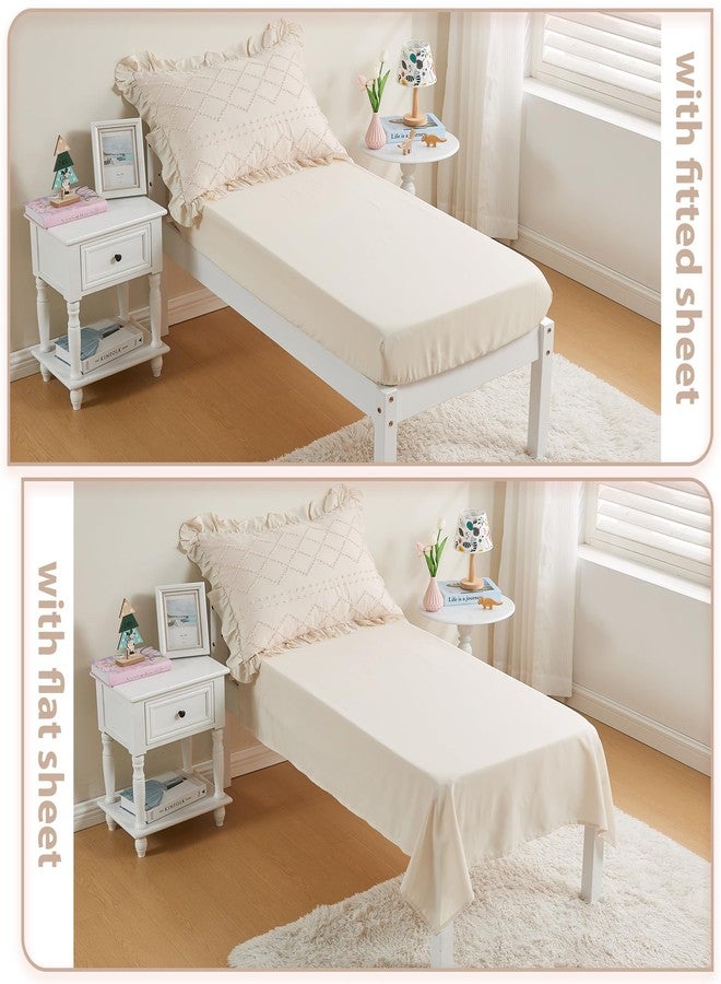 Cozyholy Toddler Bedding Set - 4 Piece Beige Boho Crib Bedding Set for Girls Tufted Bed Comforter Set with Ruffles Toddler Bed Set, Include Comforter, Flat Sheet, Fitted Sheet, Pillowcase - Image 4