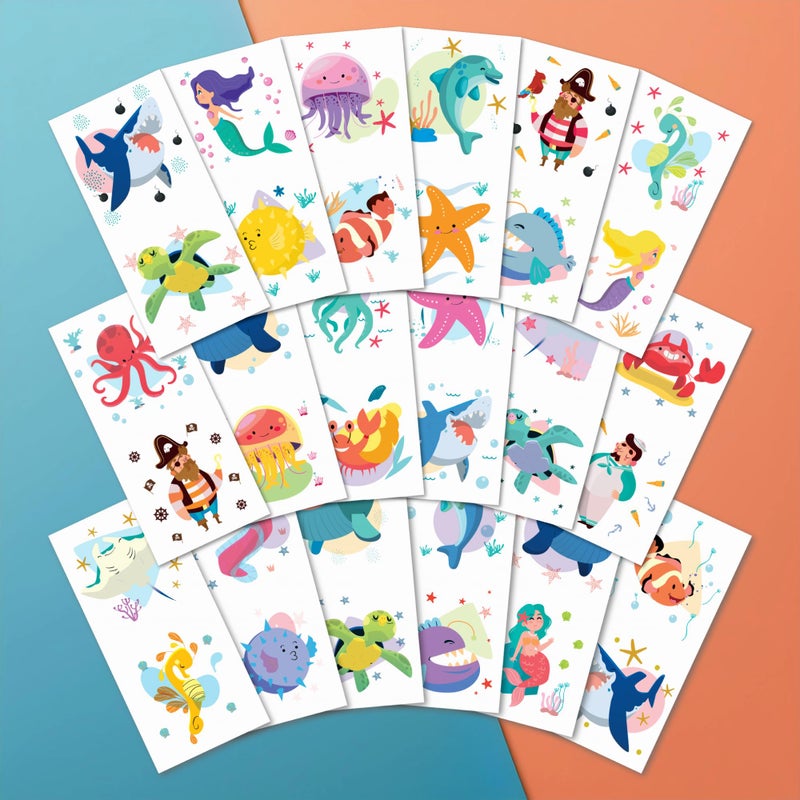 PapaKit Cute Ocean Animals 36 Temporary Fake Tattoo Set 18 Individually Wrapped Sheets  Kids Girls  Boys Birthday Party Favor Gift Reward NonToxic Safe Removable