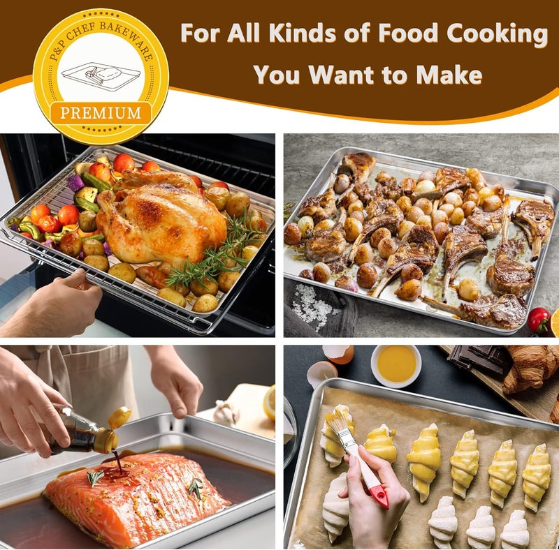 P&P CHEF Baking Sheet and Rack Set, P & P Chef Stainless Steel Cookie Sheet Baking Pan Tray with Cooling Rack, Non Toxic & Healthy, Rust Free & Dishwasher Safe - Image 4