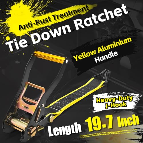 KJE Reflective Car Tie Down Straps for Trailers 4 Pack- Premium Tire Ratchet Strap with (3) J Hooks (3) Rubber Blocks - 2" x 10' 10,000LBS Break Strength - Wheel Straps for Hauling UTV, SUV, Any Cars - Image 4