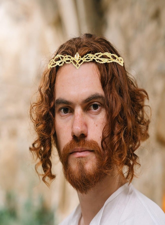 CIEHER King Crown, CIEHER Vintage Hobbit Elf King Gold Crown Shape Champagne Crystal, Gold Tiara Costume Headbands for Women Men, Crowns for Men Birthday Party Prom Wedding - Image 5