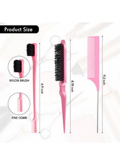 Patelai 1505 Pcs Hair Brush And Comb Set Tail Comb Edge Brush Teasing Comb Brush 1500 Pcs Mini Rubber Bands Elastic Hair Bands 2 Pcs Hair Tail Braiding Tools For Women Girls (Pink)  - Image 3