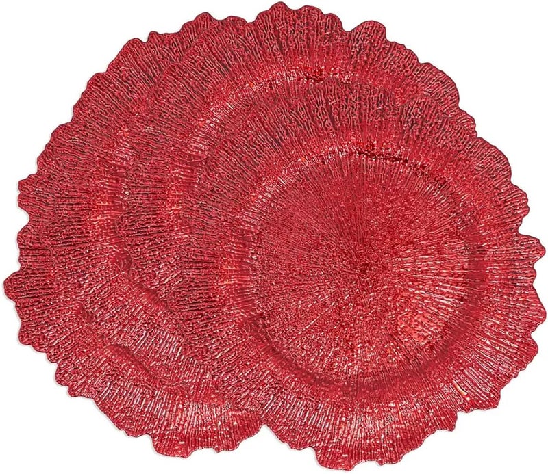 Fennco Styles Modern Starburst Charger Plates 14 Round Set of 4  Red Radiant Table Chargers for Banquets Family Dinners Special Events Everyday Use and Home Dcor - Image 1