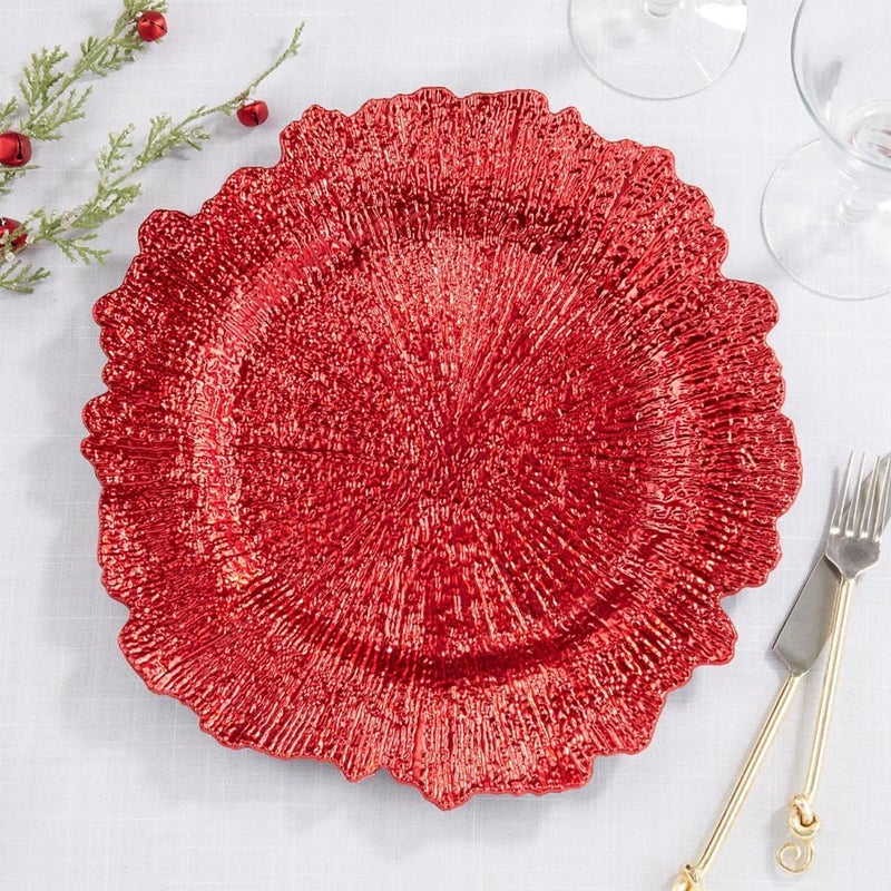 Fennco Styles Modern Starburst Charger Plates 14 Round Set of 4  Red Radiant Table Chargers for Banquets Family Dinners Special Events Everyday Use and Home Dcor - Image 4