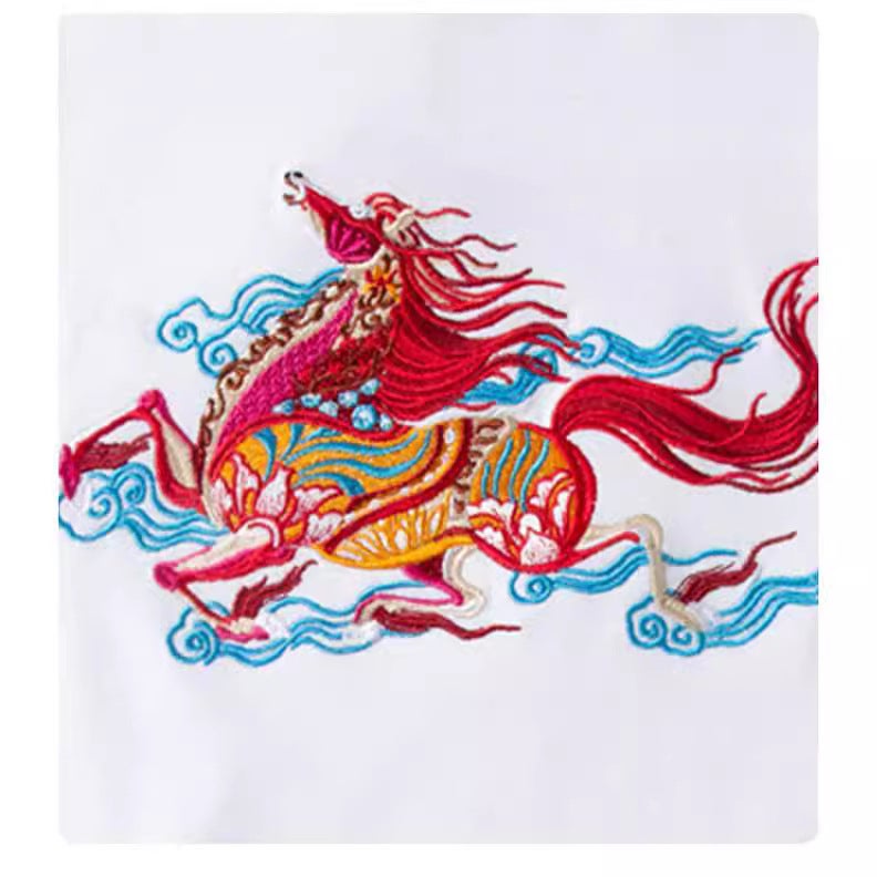 In-Stock Embroidered Short-Sleeve Men'S Pure Cotton T-Shirt, Plus-Size National Trend Summer Loose Casual Couple'S Shirt, Trendy National Style - Image 5