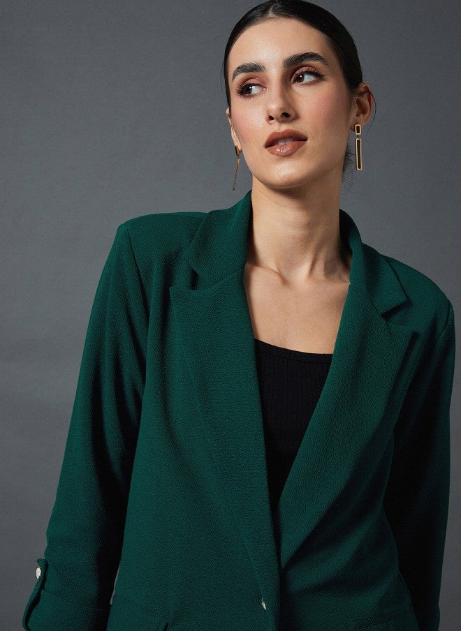 SASSAFRAS Green Self Design Blazer for Women - Image 2