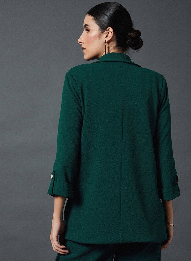 SASSAFRAS Green Self Design Blazer for Women - Image 4