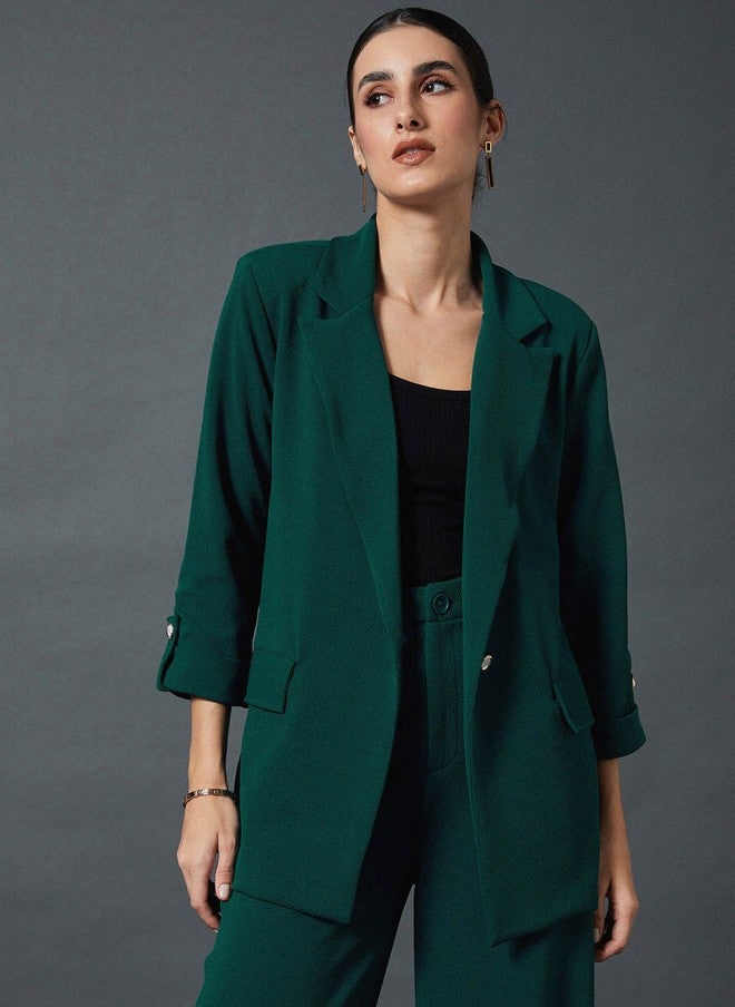 SASSAFRAS Green Self Design Blazer for Women - Image 1