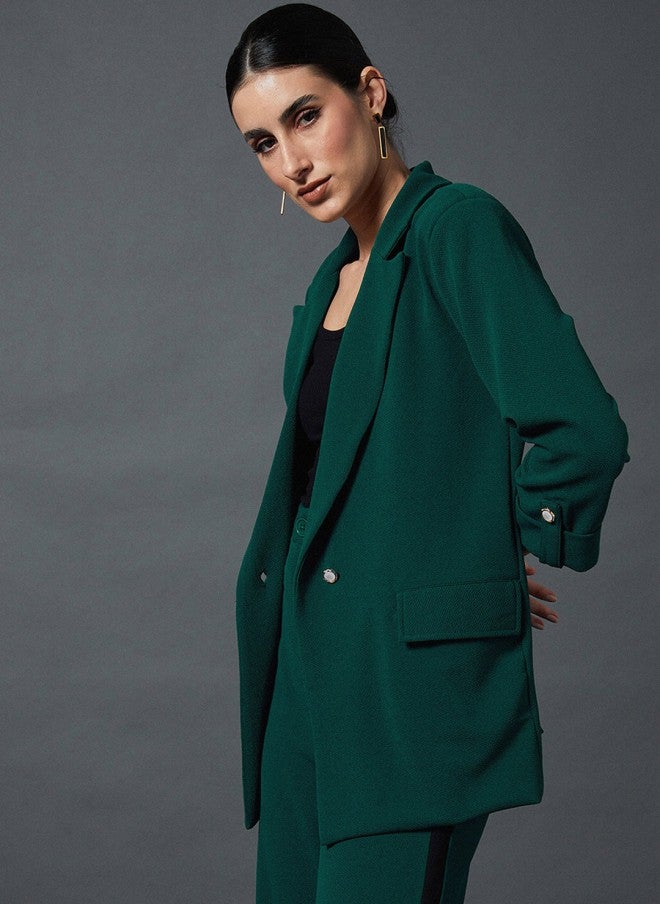 SASSAFRAS Green Self Design Blazer for Women - Image 3