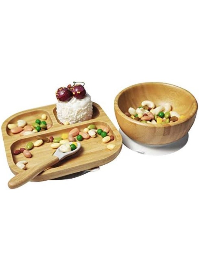 Youkoo kitchen Kids Stay Put Dish, Suction Plate and Bowl, Bamboo Cute Dinnerware Set (Blue) - Image 4