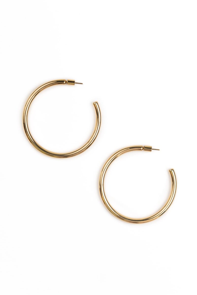 BESTOW Designer Gold and Silver Hoop Earrings for Women: 18K Gold Plated, Hypoallergenic, Waterproof, Non-Tarnish in 3 Sizes: 1 in, 2 in, 2.75 in [Gold, 2 in] - Image 1