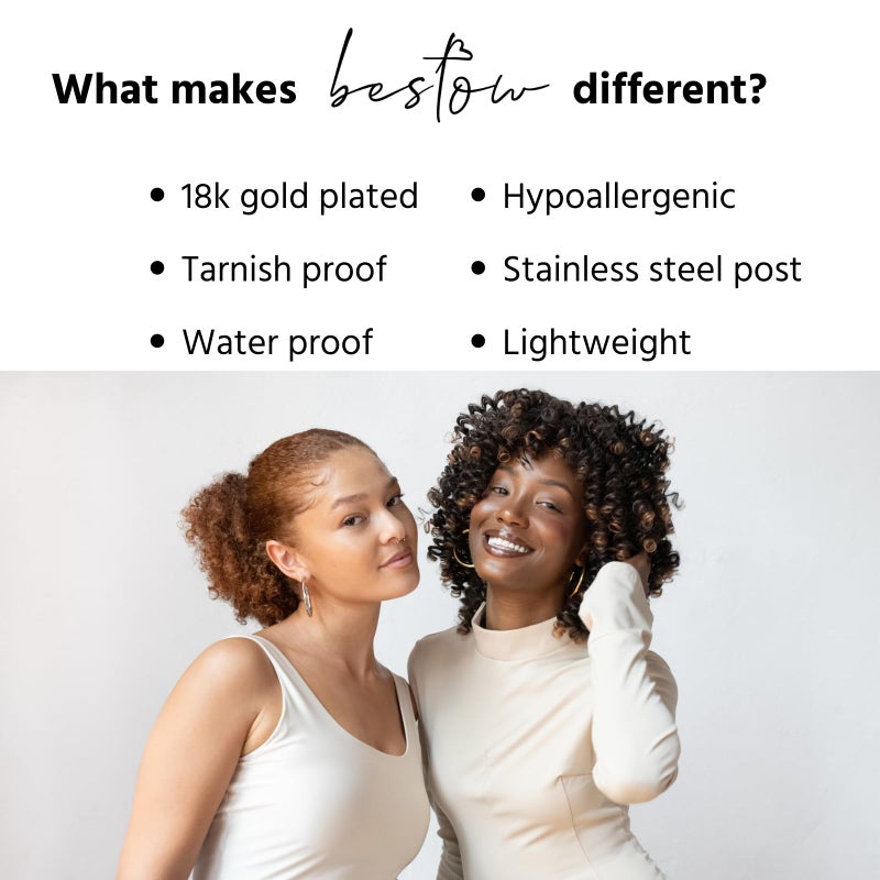 BESTOW Designer Gold and Silver Hoop Earrings for Women: 18K Gold Plated, Hypoallergenic, Waterproof, Non-Tarnish in 3 Sizes: 1 in, 2 in, 2.75 in [Gold, 2 in] - Image 5