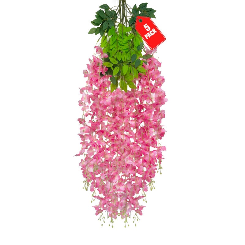 ZEBMOON 5 Pack Dark Pink Wisteria Hanging Flowers  Dark Pink 3.77 Ft Fake Hanging Flowers  Dark Pink Artificial Wisteria Garland  Pink Wisteria Flower Vines  Pink Wisteria Garland for Backdrop Wedding Decor - Image 1