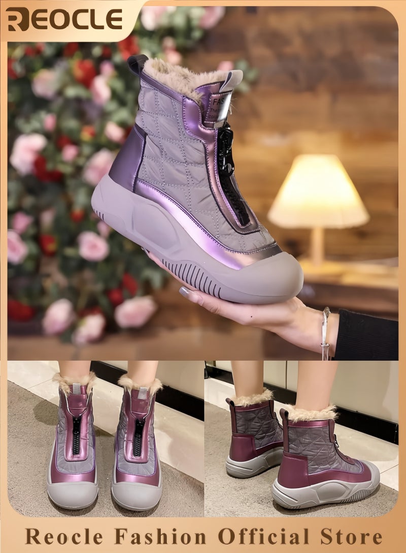 REOCLE Women's Snow Boots Warm Fur Lined Waterproof Booties Comfortable Anti-slip Short Shoes Minimalist Winter Snow Boots  - Image 1