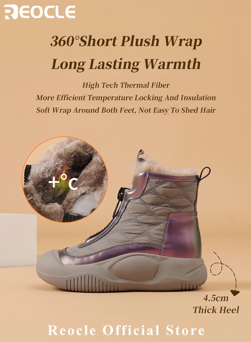 REOCLE Women's Snow Boots Warm Fur Lined Waterproof Booties Comfortable Anti-slip Short Shoes Minimalist Winter Snow Boots  - Image 4