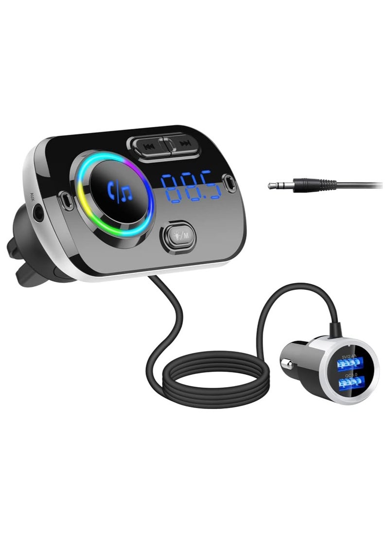 General - Bluetooth Car FM Transmitter Bluetooth 5.0 Car Radio Adapter Receiver With 7 Color Light QC3.0 2.4A USB Car Charger Kit - Image 1