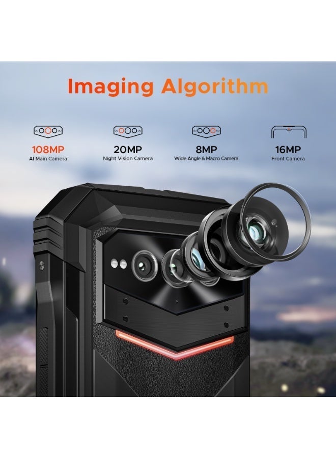 دوجي هاتف دوجي في ماكس برو 5G المتين، بطارية 22000 مللي أمبير، سعة تخزين 32 جيجابايت + 512 جيجابايت / يدعم بطاقة ذاكرة خارجية حتى 2 تيرابايت، هاتف ذكي متين بنظام أندرويد 14، كاميرا 108 ميجابكسل + 20 ميجابكسل مع رؤية ليلية، شاشة IPS مقاس 6.58 بوصة بدقة FHD+ ومعدل تحديث 120 هرتز، مقاوم للماء بمعيار IP68/IP69K، يدعم تقنية NFC/OTG/التعرف على الوجه، وزن 1.18 رطل - Image 5