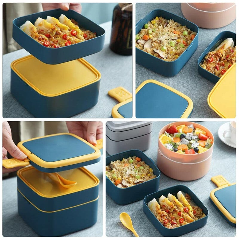 NISHIV 2 Layer Leak Proof Plastic Lunch Box With Compartments for Kids School Office Tiffin Box With Spoon Multicolor - Image 3