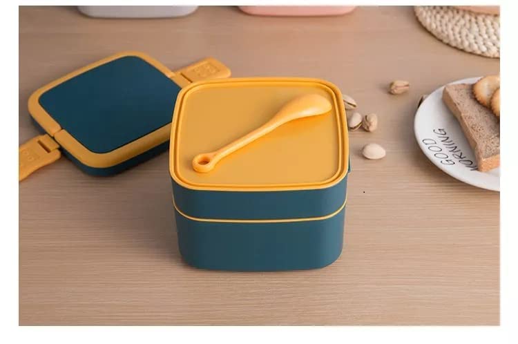 NISHIV 2 Layer Leak Proof Plastic Lunch Box With Compartments for Kids School Office Tiffin Box With Spoon Multicolor - Image 5