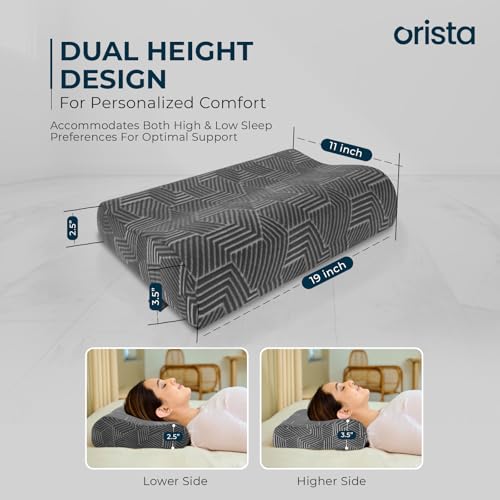 Orista™ Advance Gel Blended Contour Memory Foam Pillow | 2 Year Warranty |Orthopedic Neck & Shoulder Support Pillow for Sleeping | Improves Posture & Spinal Alignment | 19 x 11 x 3.5 Inch | Set of 1 - Image 2