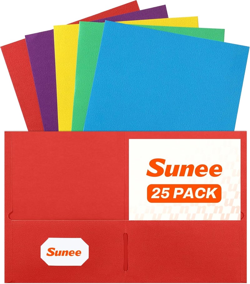 SUNEE Folders with Pockets(25 Pack, Assorted Colors), 2 Pocket Folders Fit Letter Size Paper, Paper File Folder for School Office Home Business - Image 1